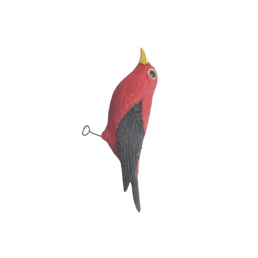 Artist Signed Scarlet Tanager Wood Red Black Yellow Bird Brooch Pin Vintage